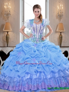 Puffy 2015 Baby Blue Quinceanera Dresses with Appliques and Pick Ups