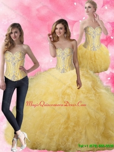 Sophisticated Ball Gown Yellow Quinceanera Dresses with Beading