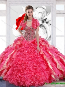 Sturning Beaded Sweetheart Quinceanera Dress with Hand Made Flowers