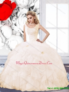 Puffy 2015 Champagne Quinceanera Dress with Beading and Ruffles