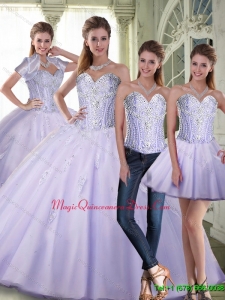 Puffy Ball Gown Sweetheart Lavender Quinceanera Dresses with Beading