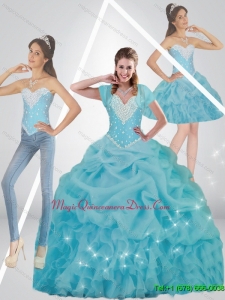 Puffy Beaded 2015 Quinceanera Dresses in Baby Blue