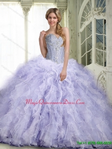 Puffy Lavender Quinceanera Dresses with Ruffles and Beading