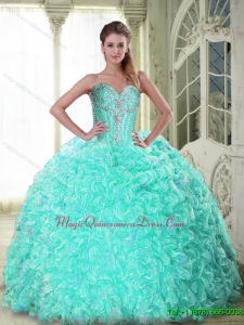 Puffy Sweetheart Brush Train Apple Green Quinceanera Dresses with Beading
