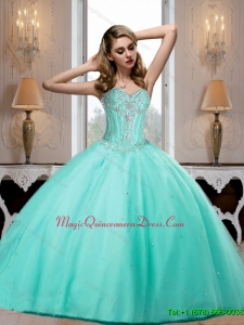 2015 Romantic Aqua Blue Sweetheart Quinceanera Dresses with Beading