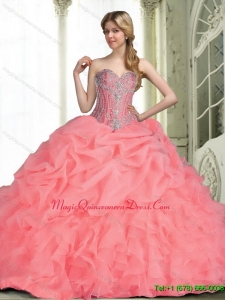 Romantic 2015 Quinceanera Dresses with Beading in Watermelon