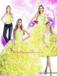 Romantic 2015 Yellow Quinceanera Dresses with Rolling Flowers and Beading
