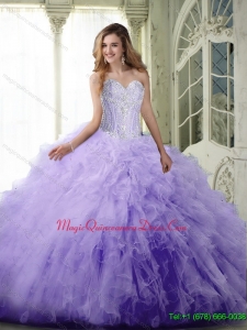 Romantic Ball Gown Sweetheart Lavender Quinceanera Dresses with Beading and Ruffles