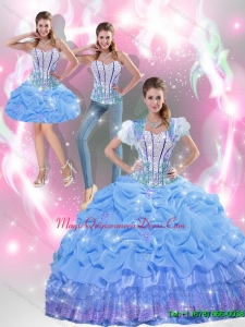 Romantic Beaded Baby Blue Quinceanera Dresses with Appliques and Pick Ups