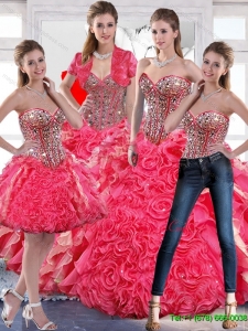 Romantic Beaded Ball Gown Quinceanera Dress with Hand Made Flowers