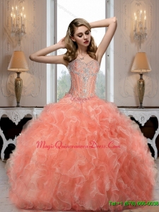 Romantic Sweetheart Watermelon Quinceanera Dresses with Beading for 2015