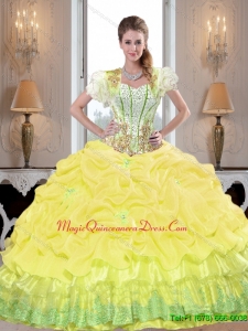Romantic Yellow 2015 Quinceanera Dresses with Beading and Pick Ups