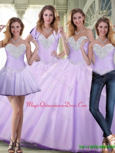Romantic 2015 Beaded and Appliques Lavender Quinceanera Dresses