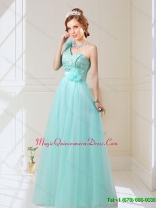 2015 Empire Lace Up Hand Made Flowers Dama Dresses in Mint