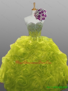 2015 Custom Made Beaded Quinceanera Dresses with Rolling Flowers for Winter
