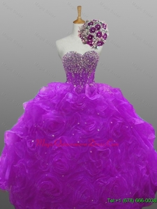 2015 Custom Made Quinceanera Dresses with Beading and Rolling Flowers for Winter