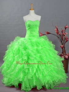 2015 Custom Made Quinceanera Dresses with Beading and Ruffles for Winter