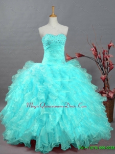 2015 Custom Made Sweetheart Beaded Quinceanera Dresses in Organza for Winter