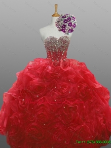 2015 Custom Made Sweetheart Quinceanera Dresses with Beading and Rolling Flowers for Winter