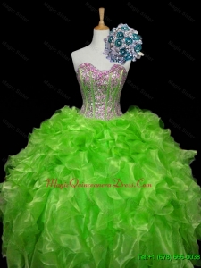 Custom Made Ball Gown Apple Green Quinceanera Dresses with Sequins and Ruffles for Winter