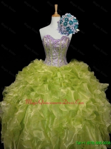 Custom Made Ball Gown Quinceanera Dresses with Sequins and Ruffles in Yellow Green