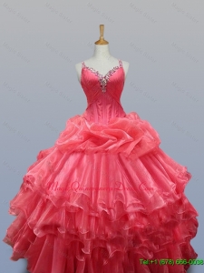 Custom Made Beading and Ruffled Layers Straps Quinceanera Dresses for 2015 for Winter