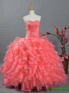 Custom Made Sweetheart Beading Watermelon Quinceanera Dresses for 2015 for Fall
