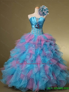 Multi Color Hand Made Flowers and Beaded Custom Made Quinceanera Dresses for 2015 for Fall