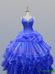 2015 In Stock Straps Quinceanera Dresses with Beading in Organza for Winter