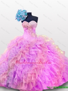 2015 Sweetheart Sequins and Ruffles Custom Made Quinceanera Dresses in Organza