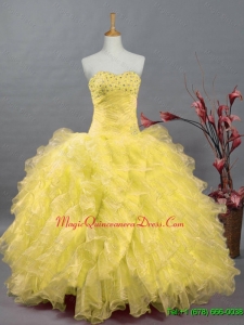 In Stock Beaded and Ruffles Quinceanera Dresses in Organza for 2015