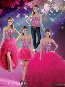 Pretty Sweetheart Beaded and Ruffles Detachable Quinceanera Skirts in Hot Pink