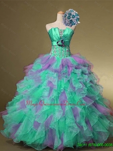 2015 Fast Delivery Strapless Quinceanera Dresses with Beading and Ruffles for Fall