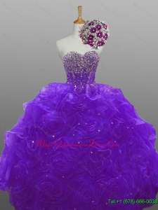 2015 In Stock Beaded Quinceanera Dresses with Rolling Flowers