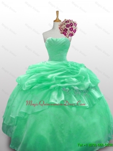 2015 In Stock Strapless Quinceanera Dresses with Appliques