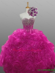 2015 In Stock Sweetheart Beaded Quinceanera Dresses with Rolling Flowers
