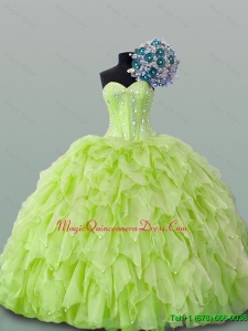 2015 In Stock Sweetheart Beaded and Ruffles Quinceanera Dresses