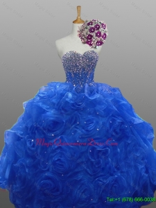 2015 In Stock Sweetheart Quinceanera Dresses with Beading and Rolling Flowers