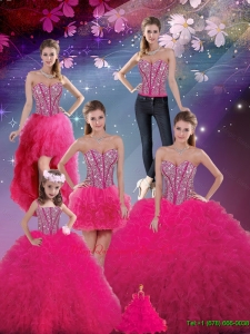 Detachable Sweetheart Beaded and Ruffles Wonderful Quinceanera Skirts in Hot Pink