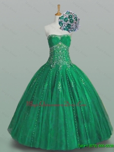 In Stock 2015 Ball Gown Beaded Green Quinceanera Dresses with Appliques