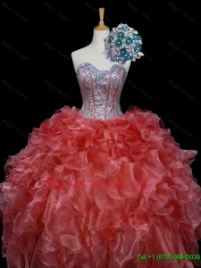 In Stock Ball Gown Quinceanera Dresses with Sequins and Ruffles in Rust Red for Winter