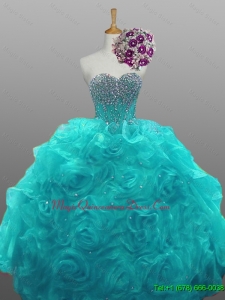 In Stock Sweetheart Beaded Quinceanera Dresses with Rolling Flowers