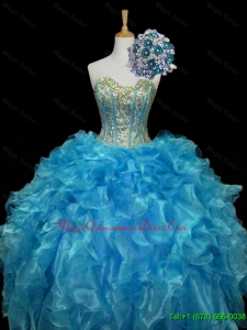 In Stock Sweetheart Sequins and Ruffles Quinceanera Dresses in Blue for Winter