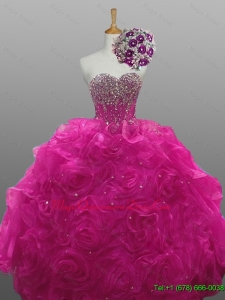 2015 Fast Delivery Quinceanera Dresses with Beading and Rolling Flowers
