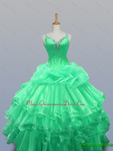 2015 Fast Delivery Straps Quinceanera Dresses with Beading and Ruffled Layers