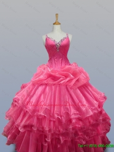 2015 Fast Delivery Straps Quinceanera Dresses with Beading in Organza