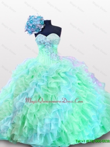 2015 Fast Delivery Sweetheart Appliques Quinceanera Dresses with Sequins and Ruffles