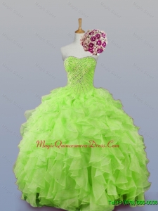 2015 Fast Delivery Sweetheart Beaded Quinceanera Dresses with Ruffles