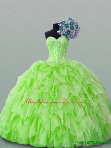 2015 Fast Delivery Sweetheart Yellow Green Beading Quinceanera Dresses with Ruffles for Winter