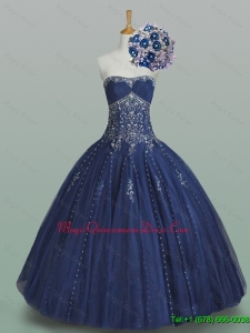 Fast Delivery Ball Gown Strapless Beaded Quinceanera Dresses in Navy Blue